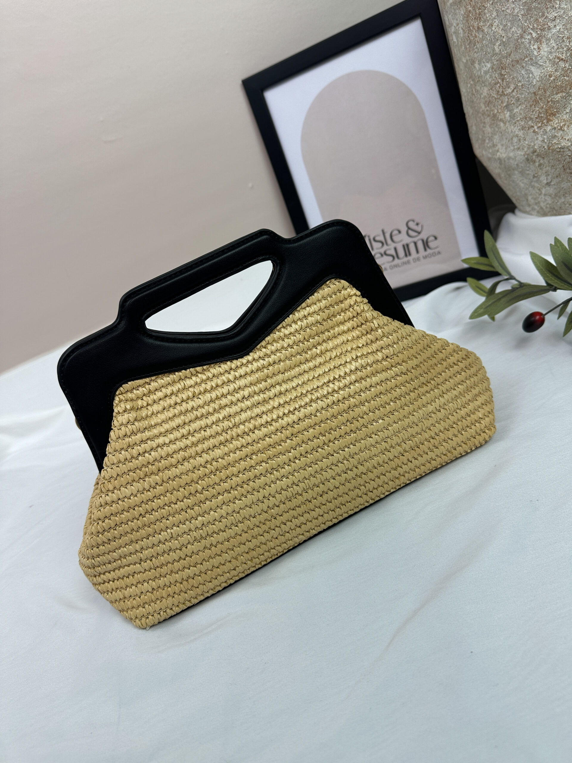Bolso rafia asa negra