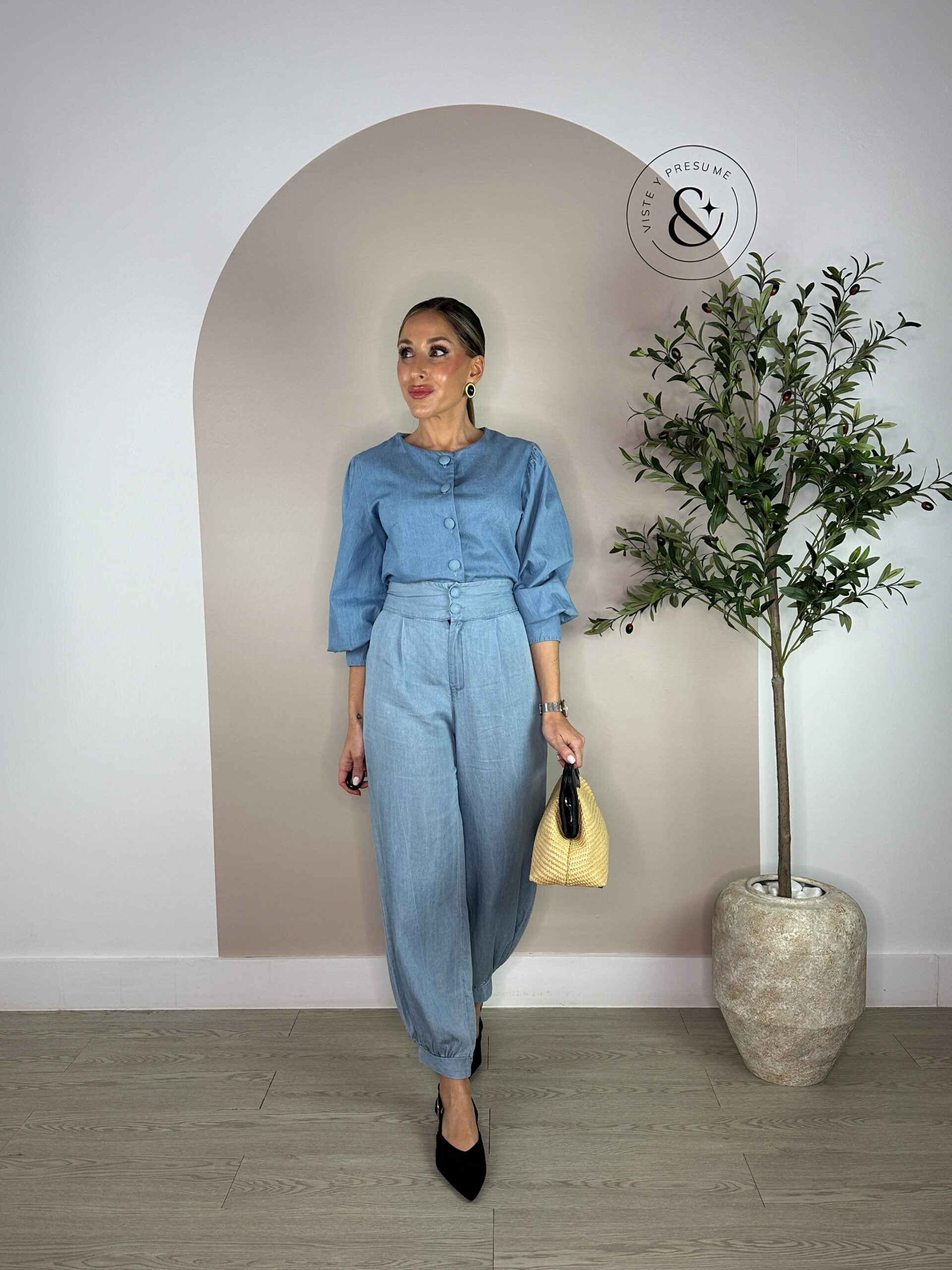 Pantalón bombacho jean fluido