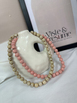 Collares piedra beige y rosa