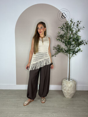 Top crochet flecos beige