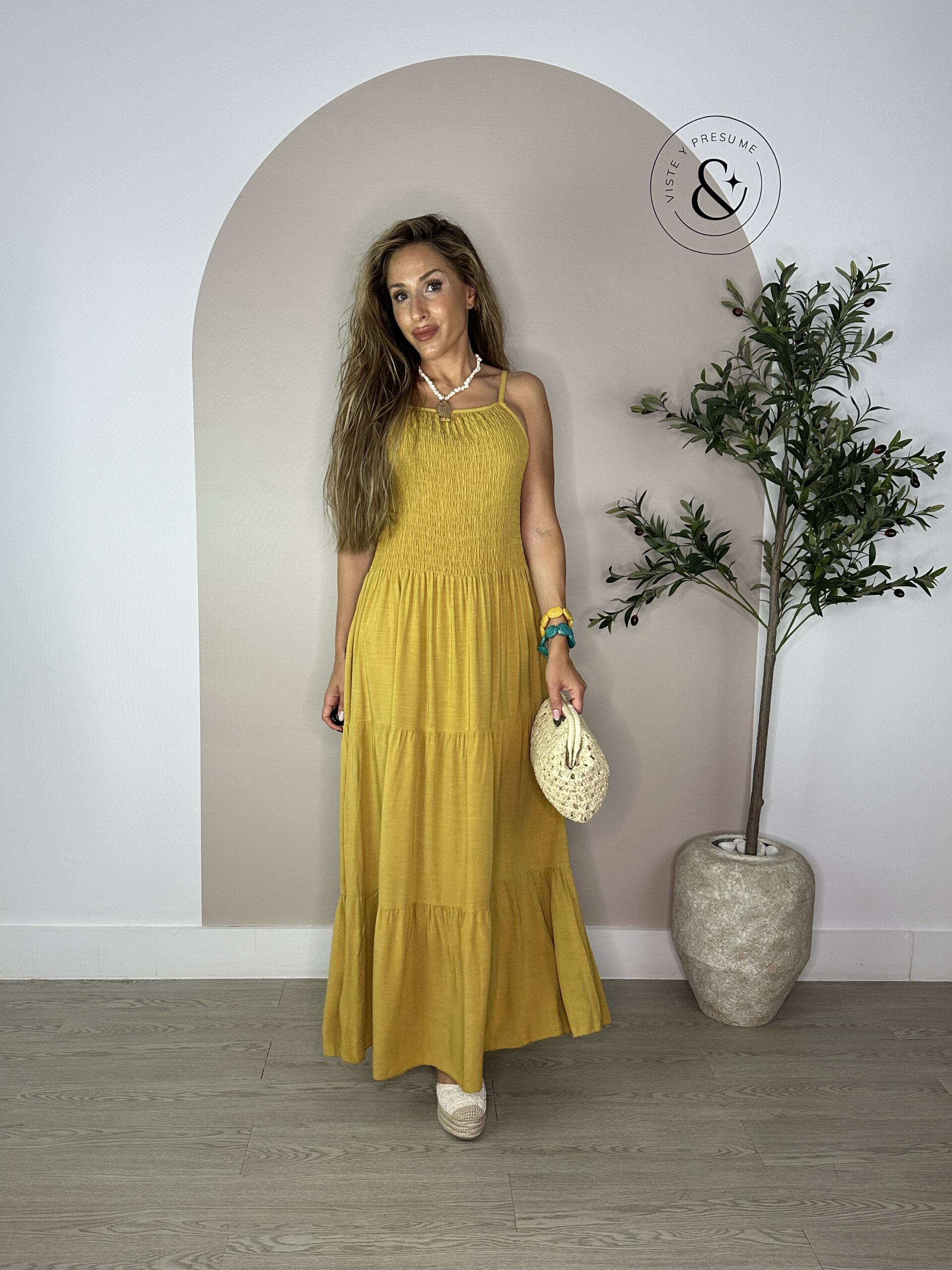 Vestido boho mostaza