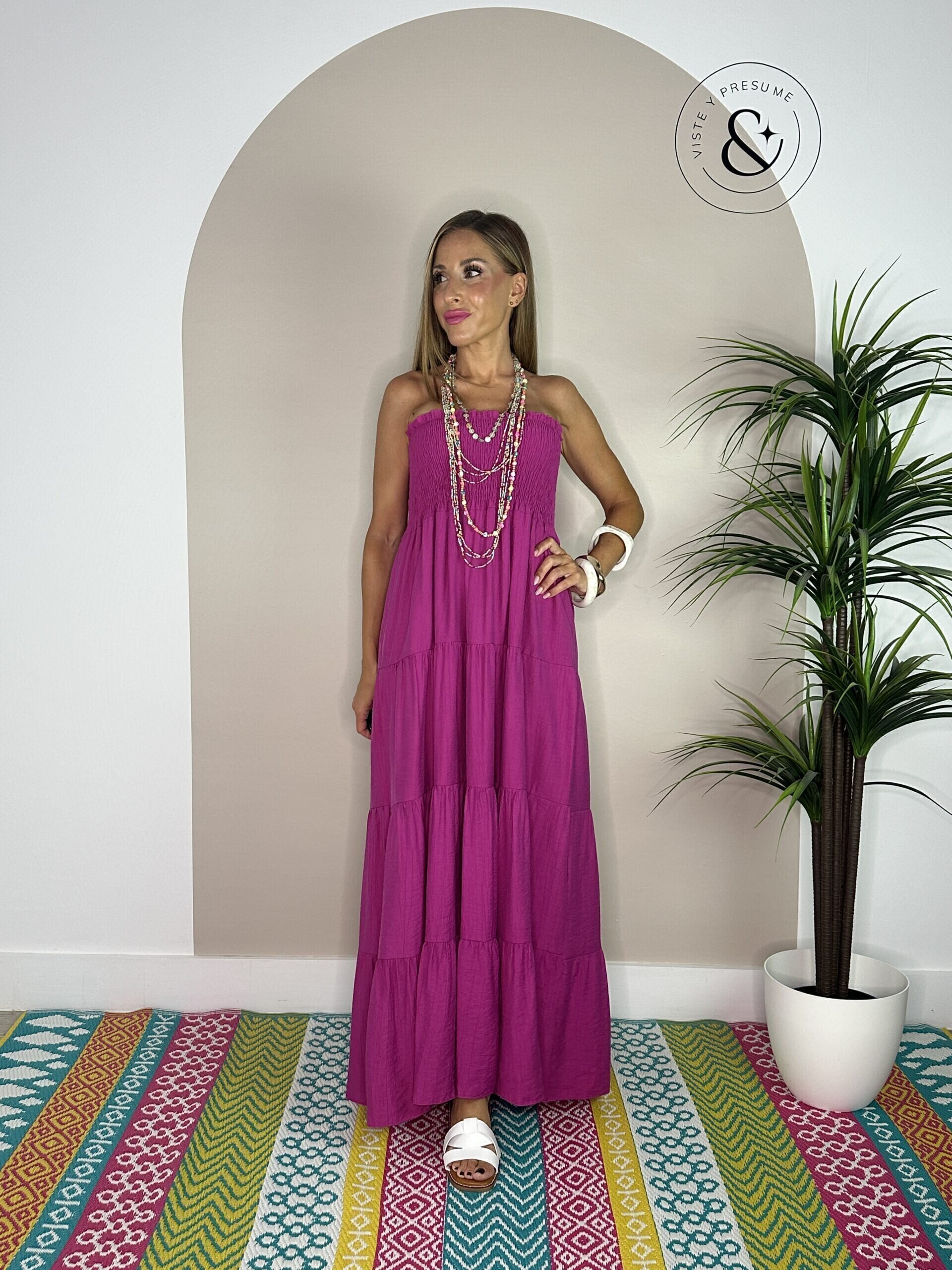 Vestido palabra de honor buganvilla