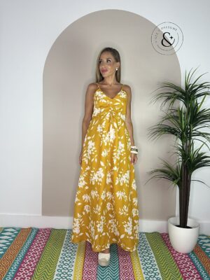 Vestido floral mostaza